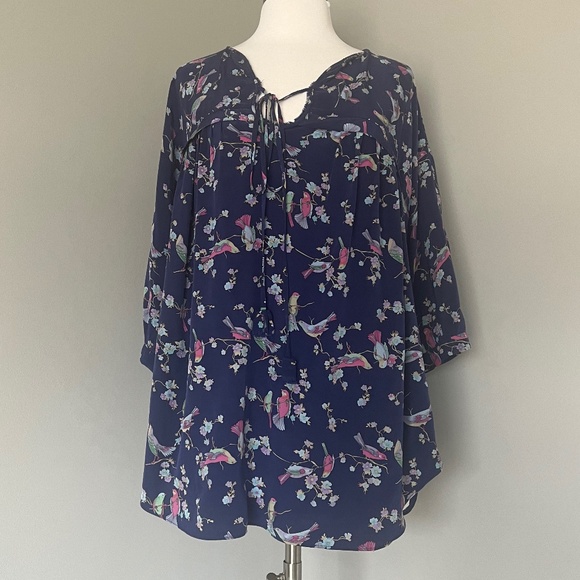 Rebecca Taylor Silk Birds Floral Canary Relaxed Tassels Top Blouse Tunic 6 M - Picture 1 of 11